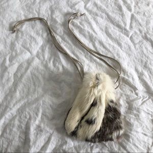 Recycled Boho Rabbit and Suede Drawstring Purse